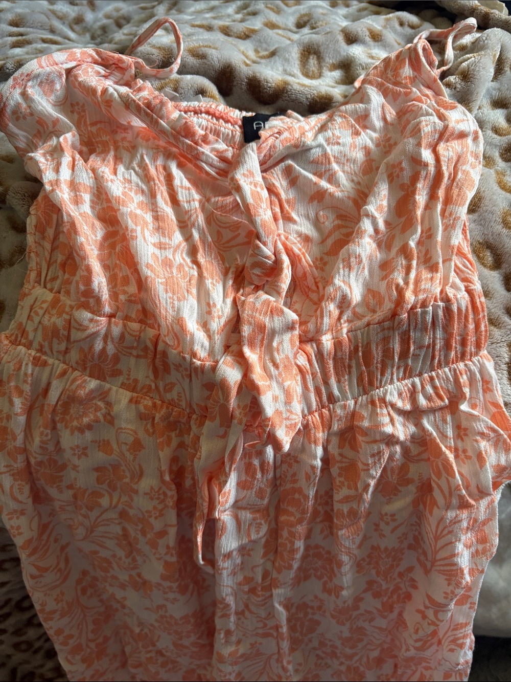 Arden B Peach and White Floral Tie-Front Camisole